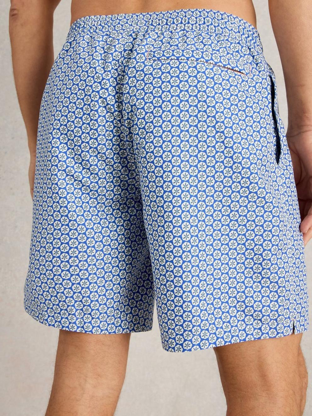 Geo Print Volley Swimshort in BLUE PR - MODEL BACK