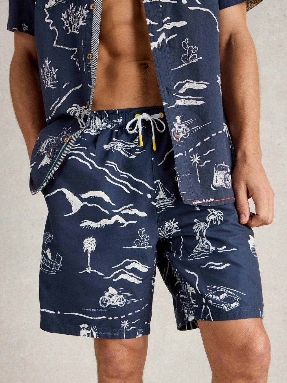 Map Print Volley Swimshort in NAVY MULTI - LIFESTYLE