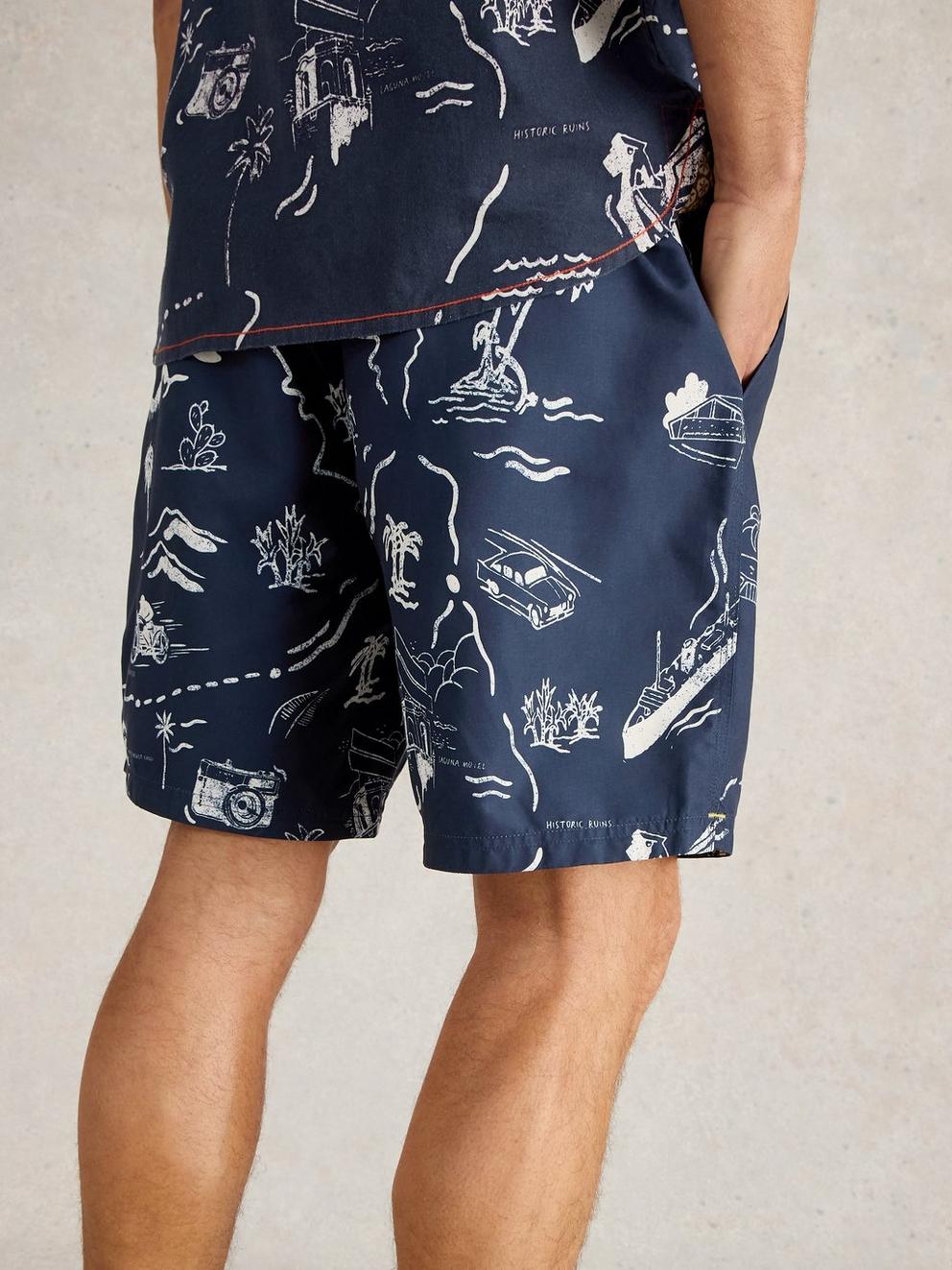 Map Print Volley Swimshort in NAVY MULTI - MODEL BACK