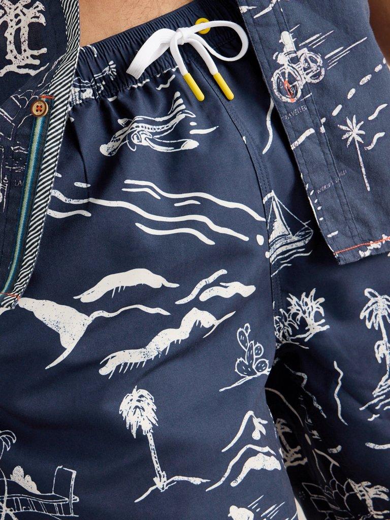 Map Print Volley Swimshort in NAVY MULTI - MODEL DETAIL