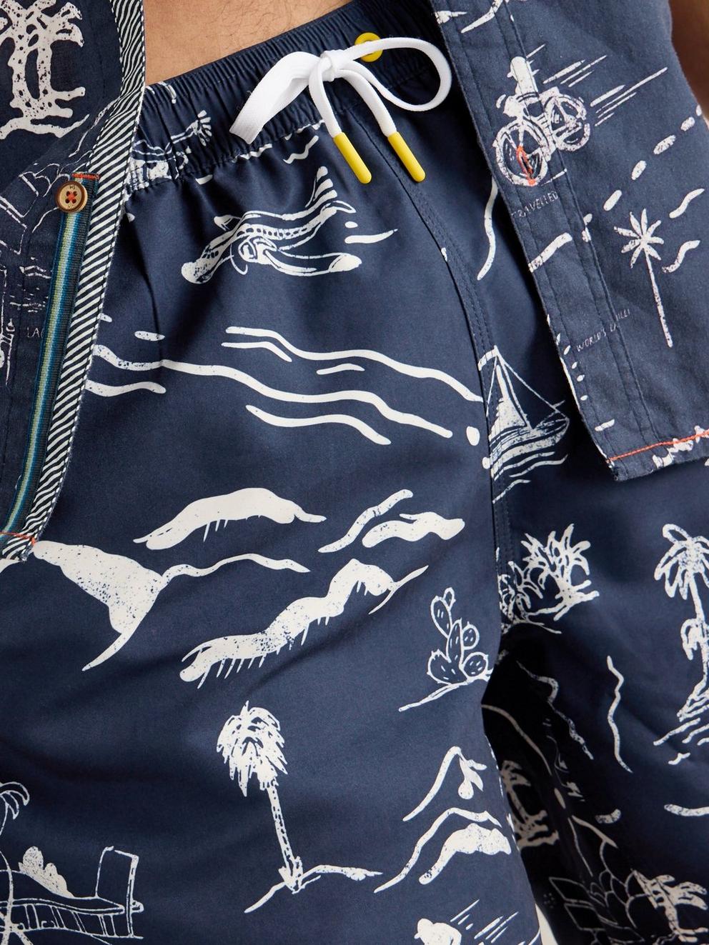 Map Print Volley Swimshort in NAVY MULTI - MODEL DETAIL