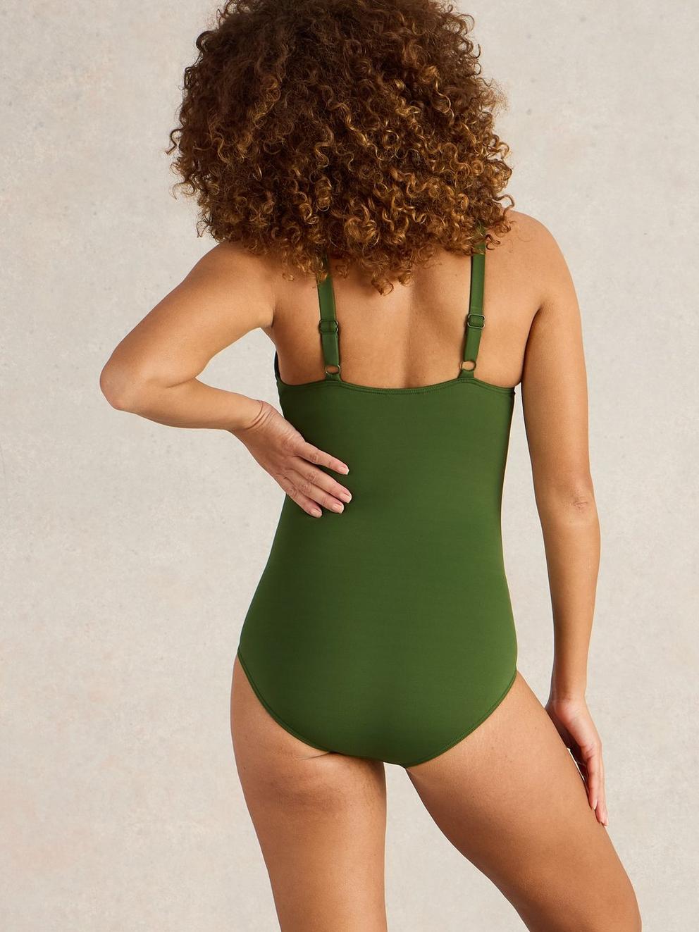 Splash Control One Piece Swimsuit in KHAKI GRN - MODEL BACK