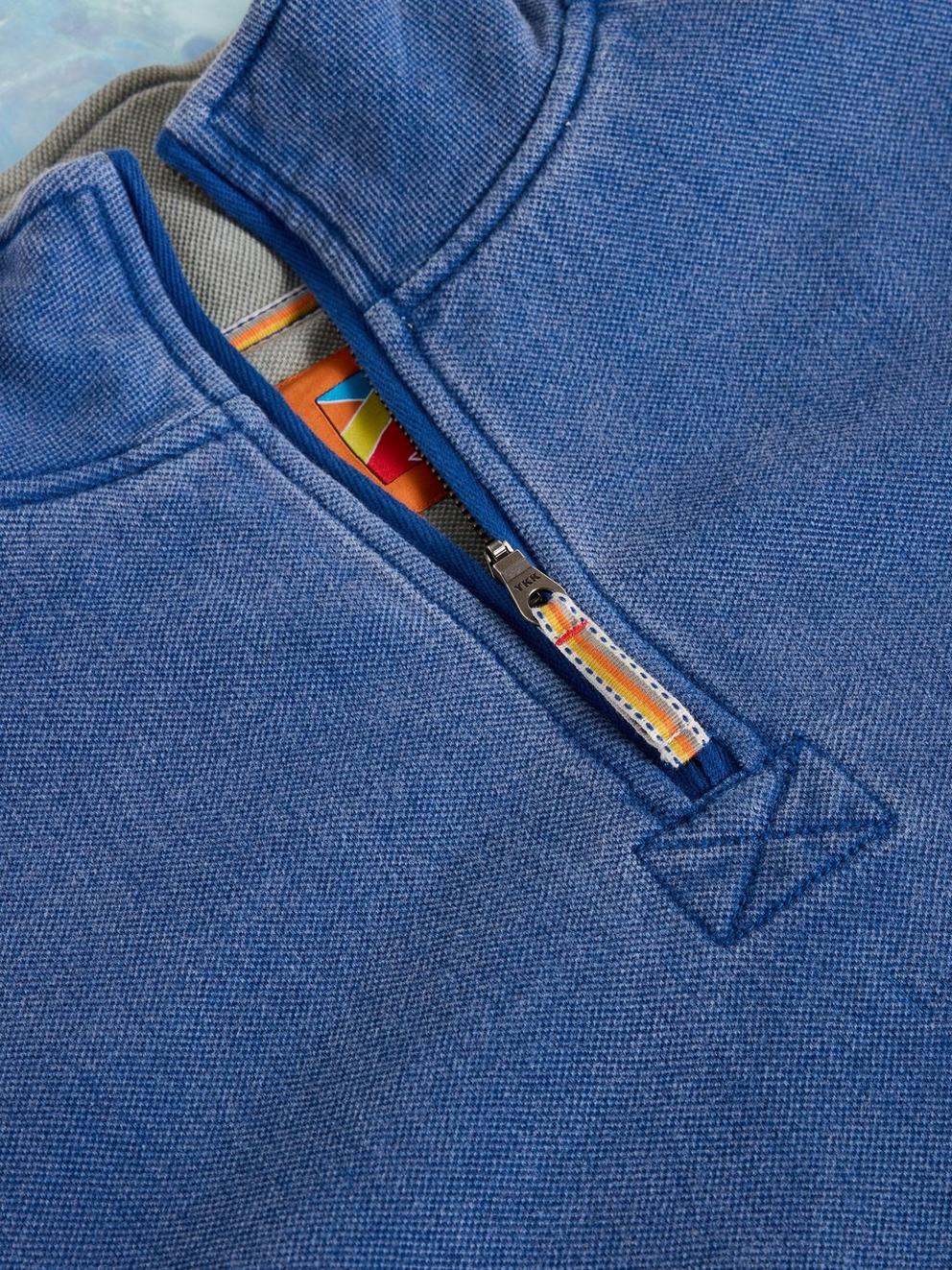 Rewind Half Zip Sweat in BLUE PR - FLAT DETAIL