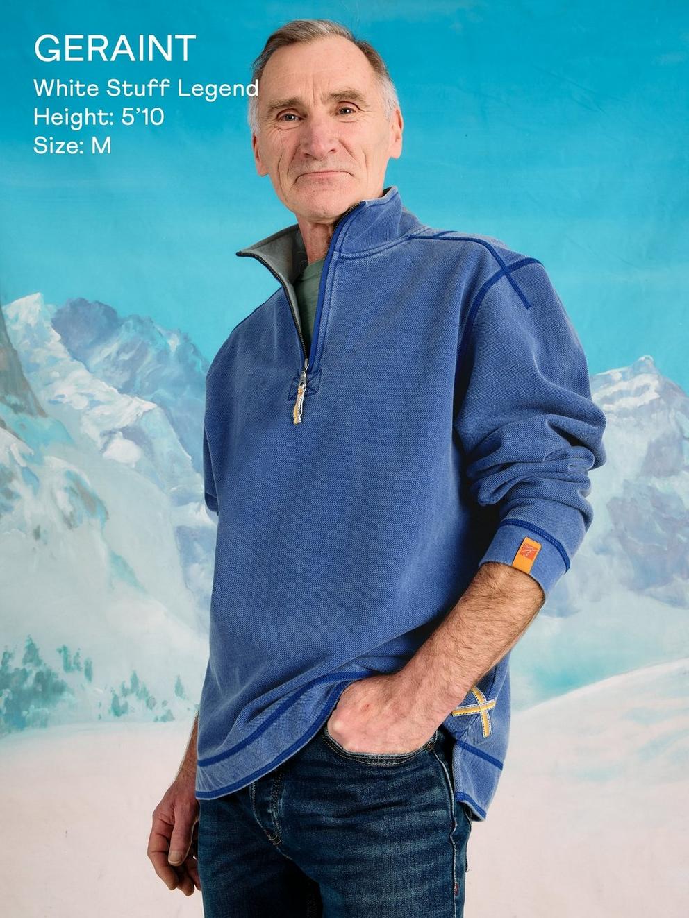 Rewind Half Zip Sweat in BLUE PR - MODEL BACK