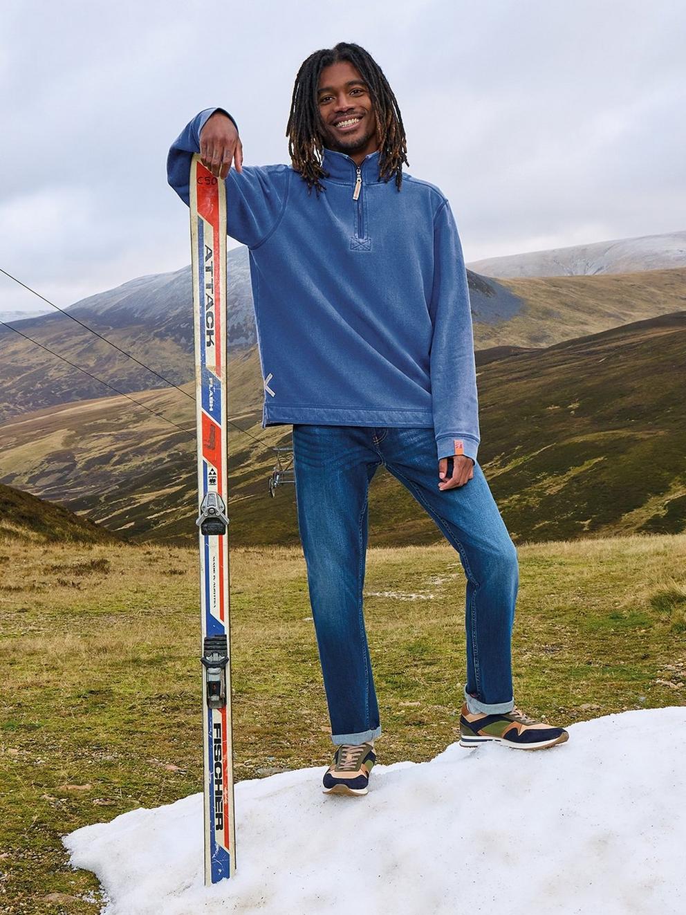 Rewind Half Zip Sweat in BLUE PR - MODEL FRONT