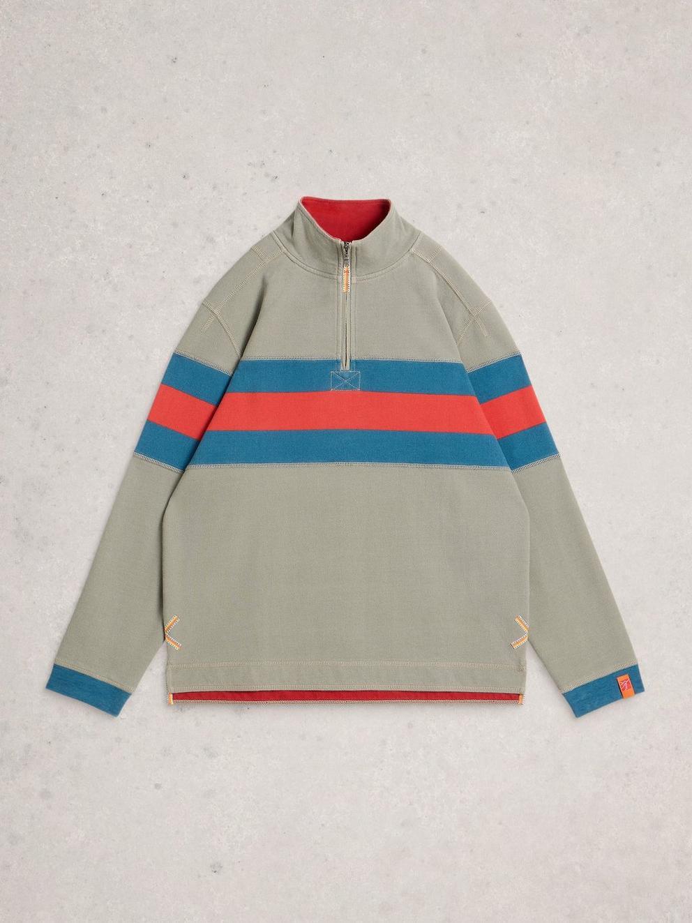 Rewind Half Zip Sweat in GREEN MLT - FLAT FRONT