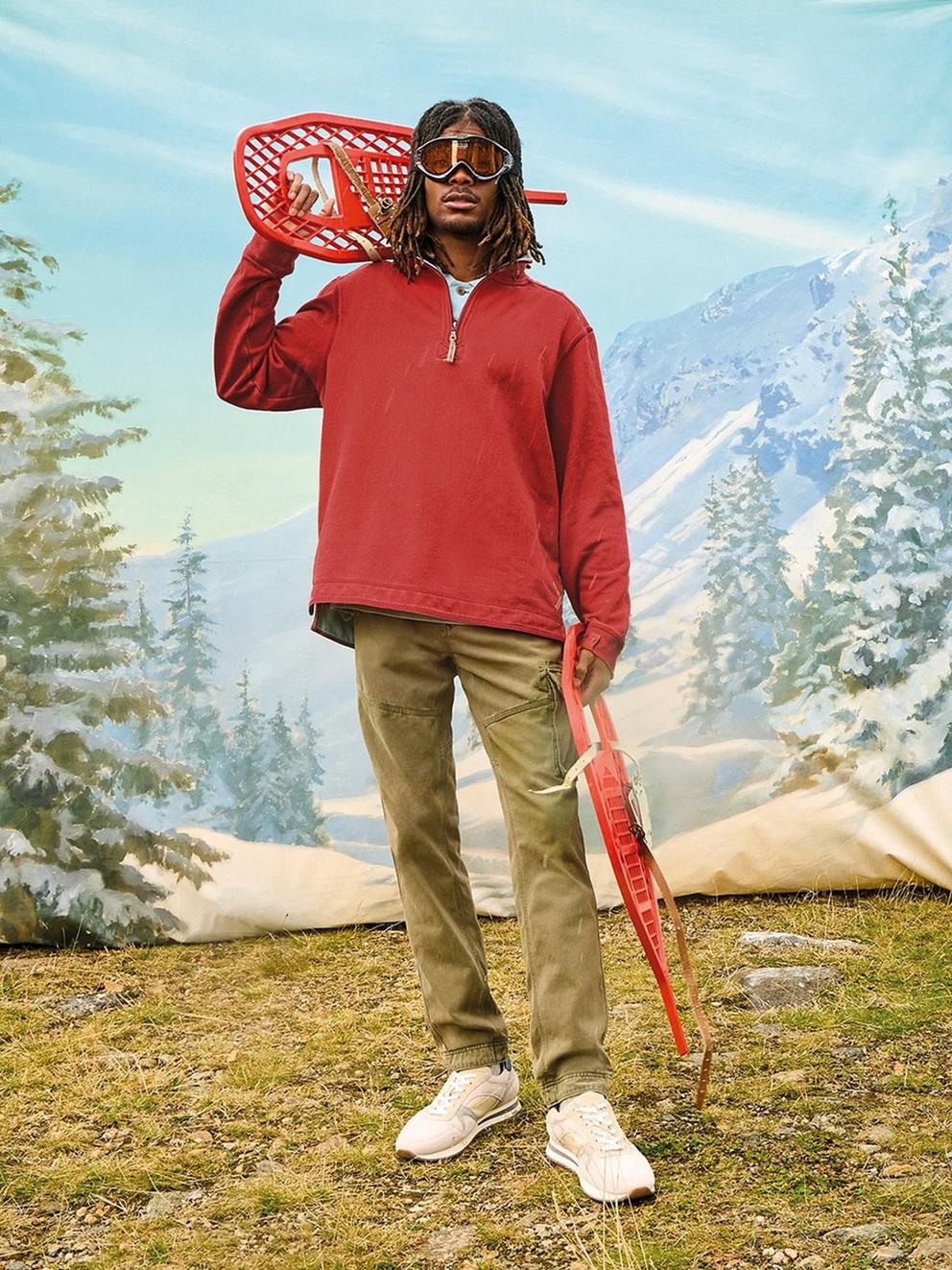 Rewind Half Zip Sweat in RED PR - MODEL FRONT