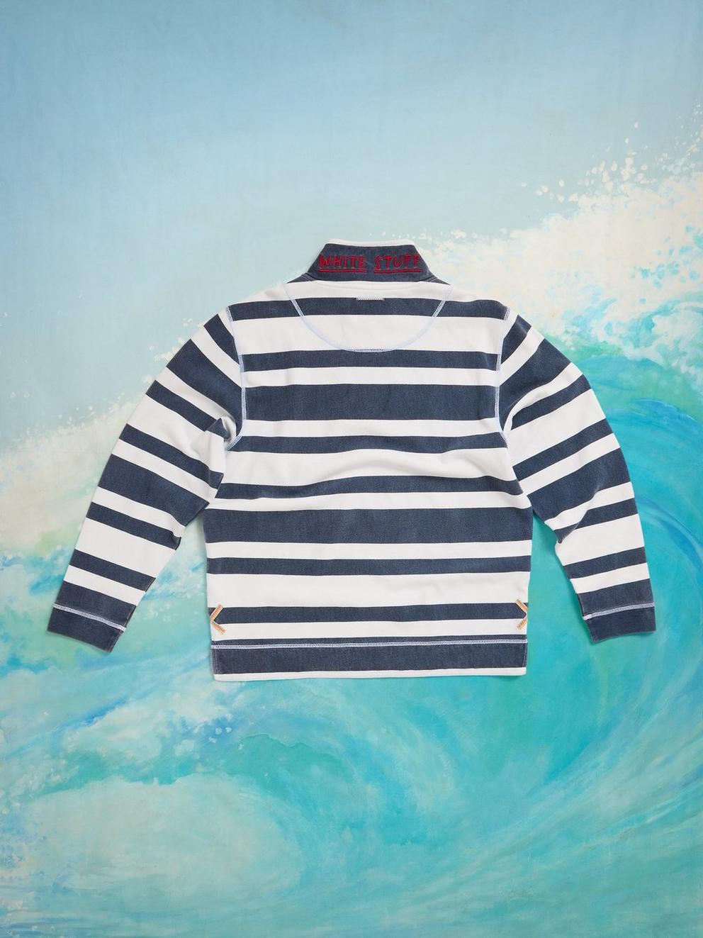 Rewind Stripe Half Zip Sweat in NAVY MULTI - FLAT BACK