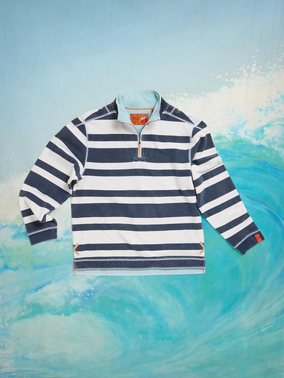 Rewind Stripe Half Zip Sweat in NAVY MULTI - FLAT FRONT