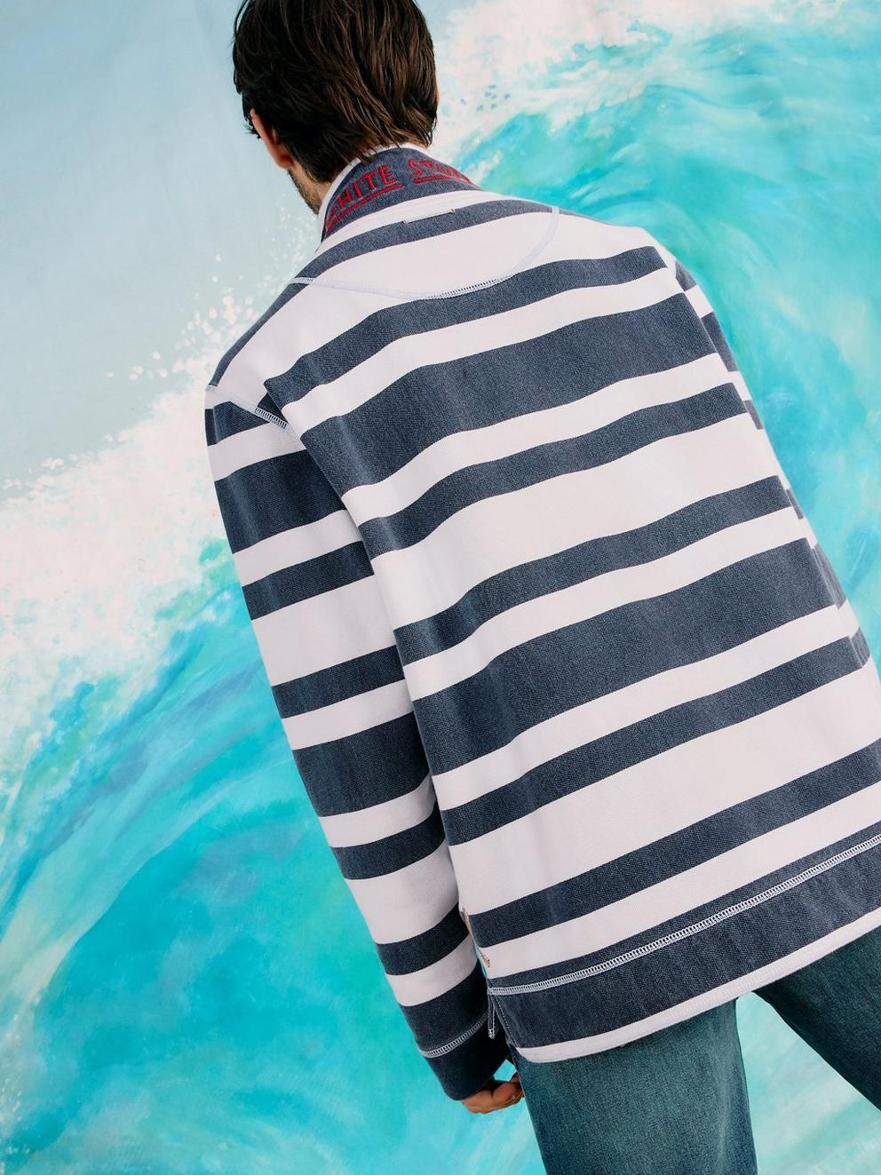 Rewind Stripe Half Zip Sweat in NAVY MULTI - MODEL BACK