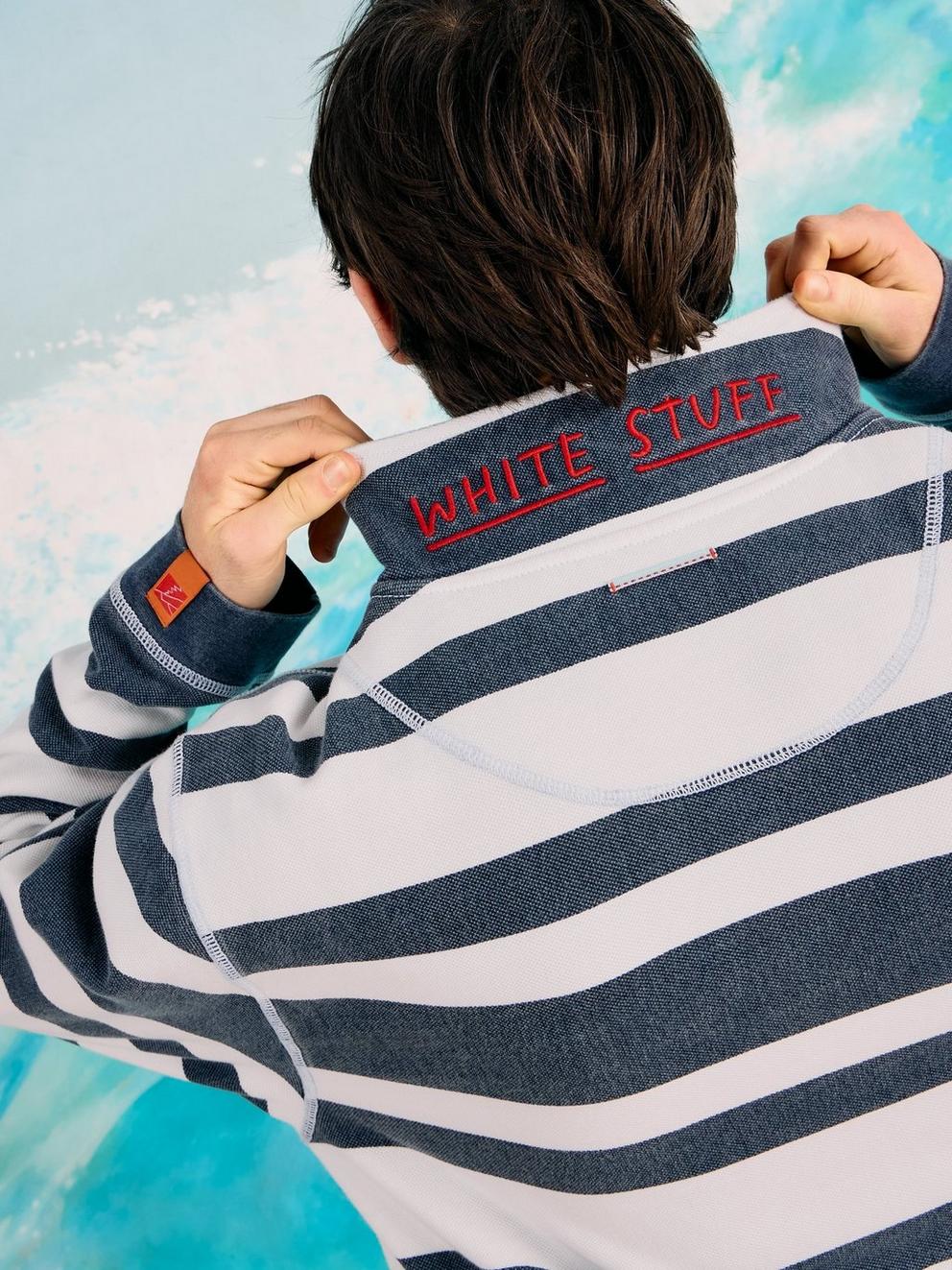 Rewind Stripe Half Zip Sweat in NAVY MULTI - MODEL FRONT