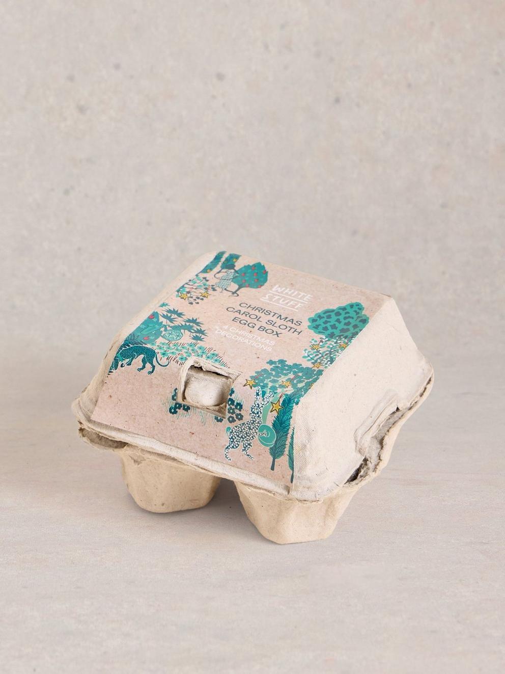 Christmas Carol Sloth Egg Box in GREY MLT - FLAT BACK