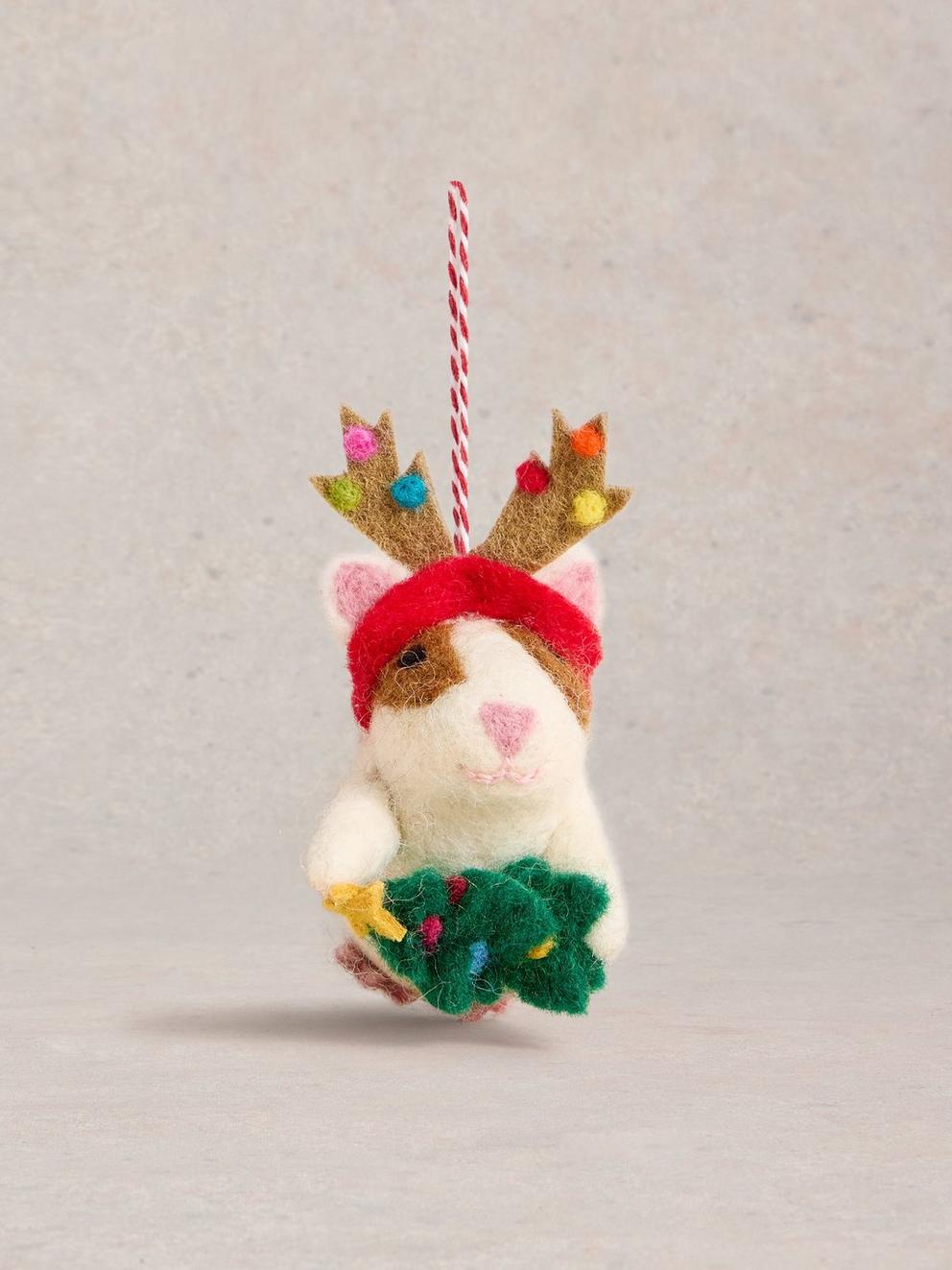 Xmas Guinea Pig Hanging Dec in WHITE MLT - FLAT FRONT