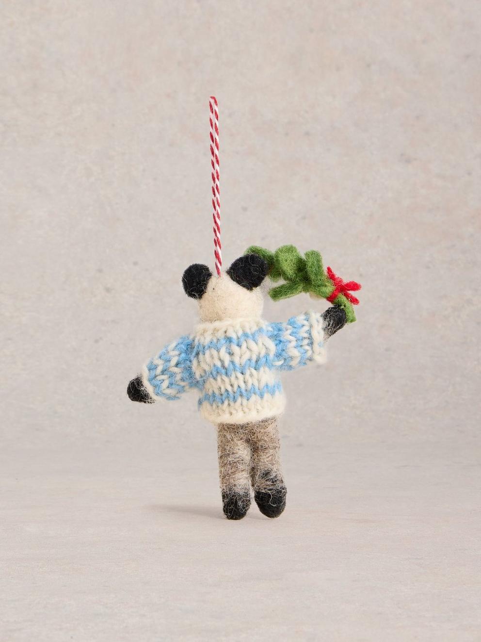 Mistletoe Badger Hanging Dec in BLUE MLT - FLAT DETAIL