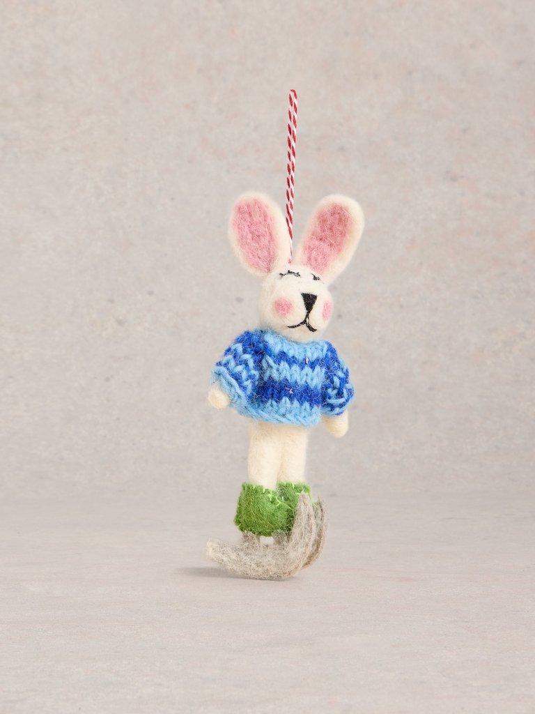 Ice Skating Rabbit Hanging Dec in GREY MLT - FLAT FRONT