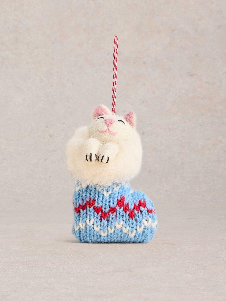 Hanging Dec Cat in a Stocking in WHITE MLT - FLAT FRONT