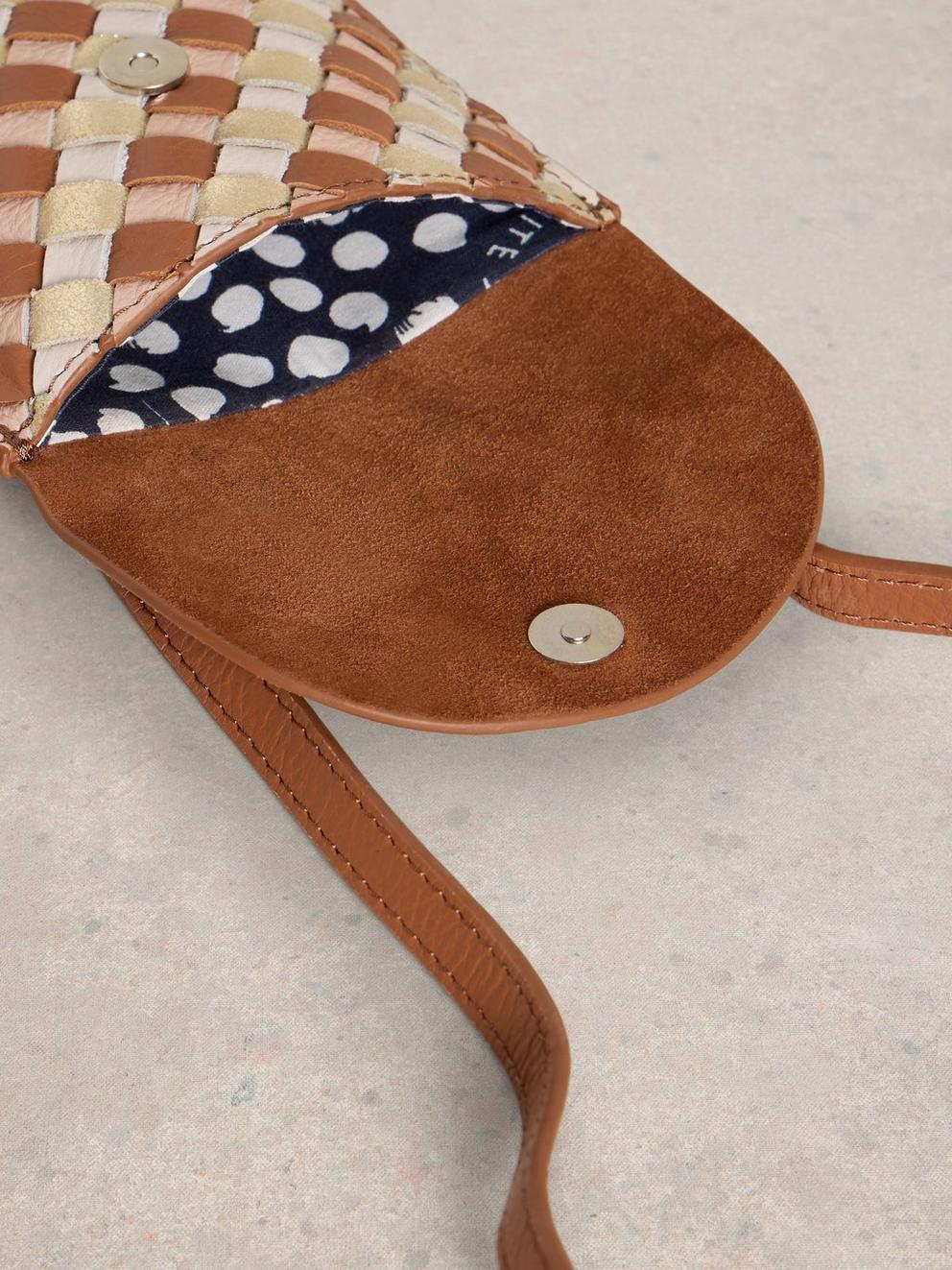 Coco Weave Phone Bag in TAN MULTI - FLAT DETAIL