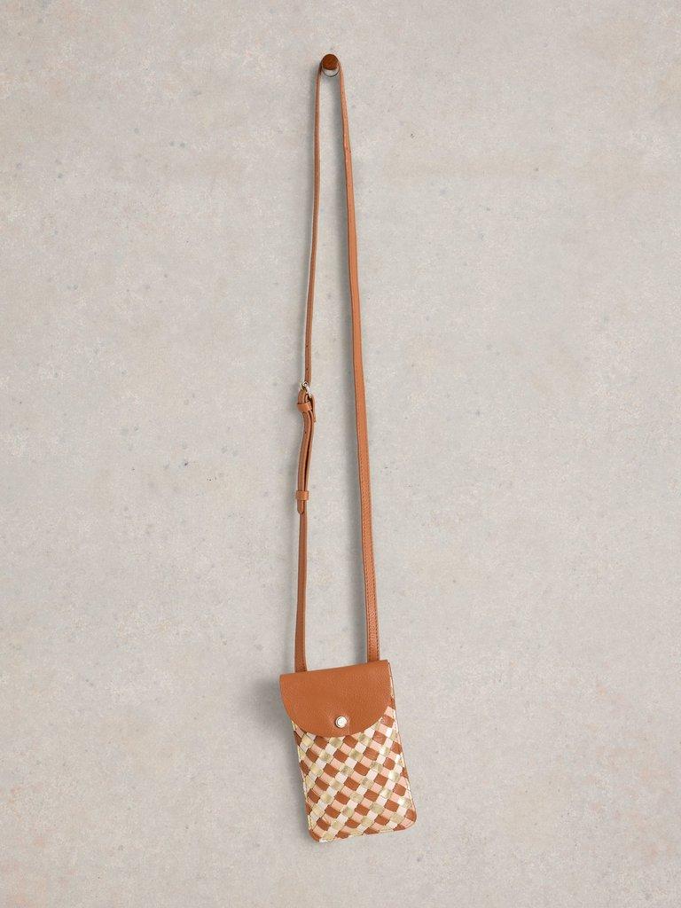 Coco Weave Phone Bag in TAN MULTI - FLAT FRONT
