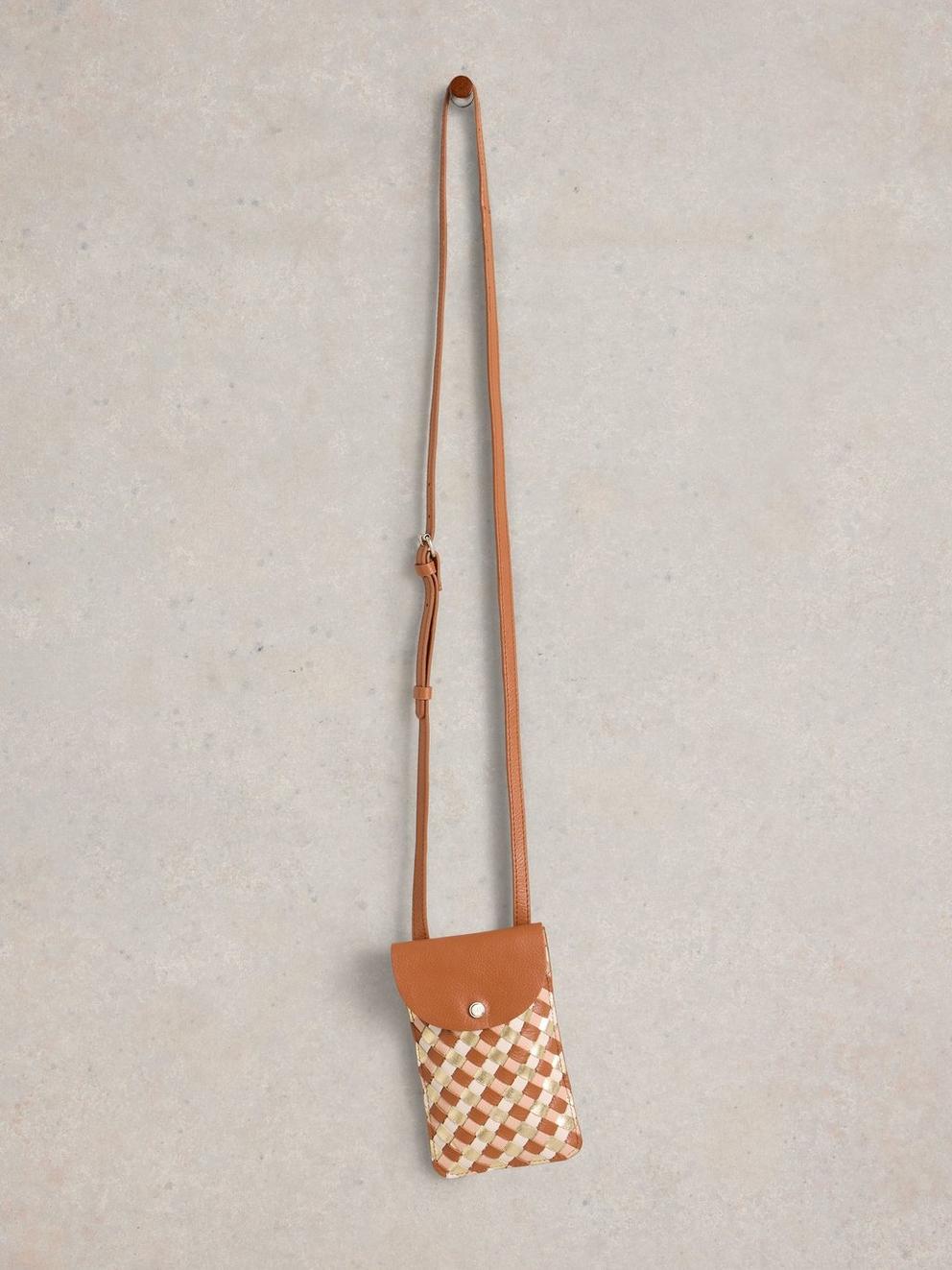 Coco Weave Phone Bag in TAN MULTI - FLAT FRONT