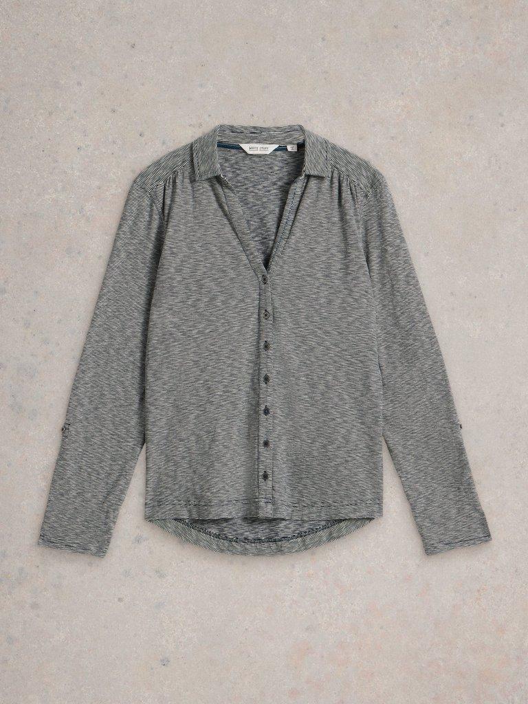 ANNIE STRIPE JERSEY SHIRT in NAVY MULTI - FLAT FRONT