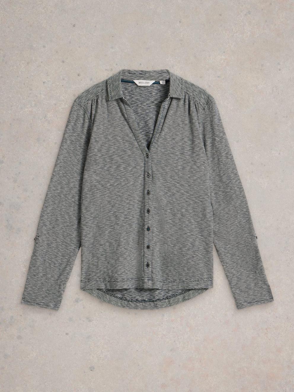 ANNIE STRIPE JERSEY SHIRT in NAVY MULTI - FLAT FRONT