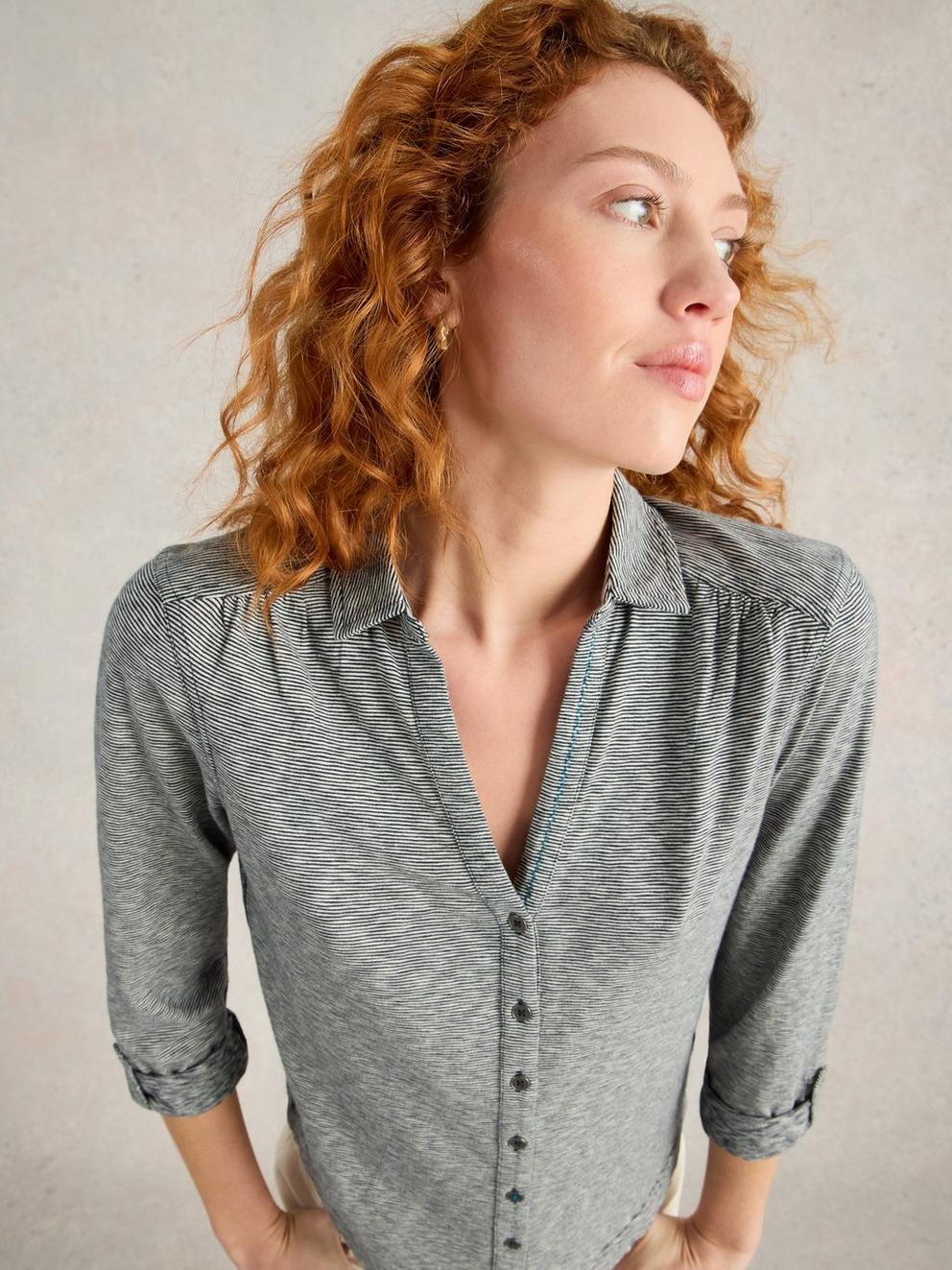 ANNIE STRIPE JERSEY SHIRT in NAVY MULTI - LIFESTYLE