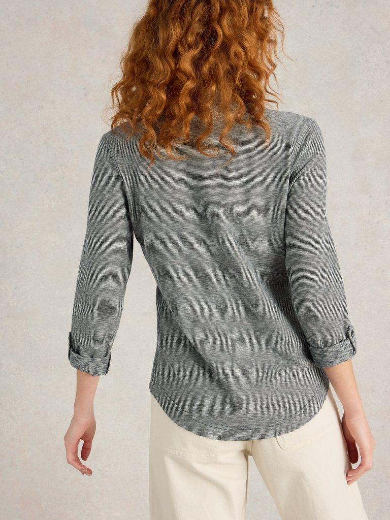 ANNIE STRIPE JERSEY SHIRT in NAVY MULTI - MODEL BACK
