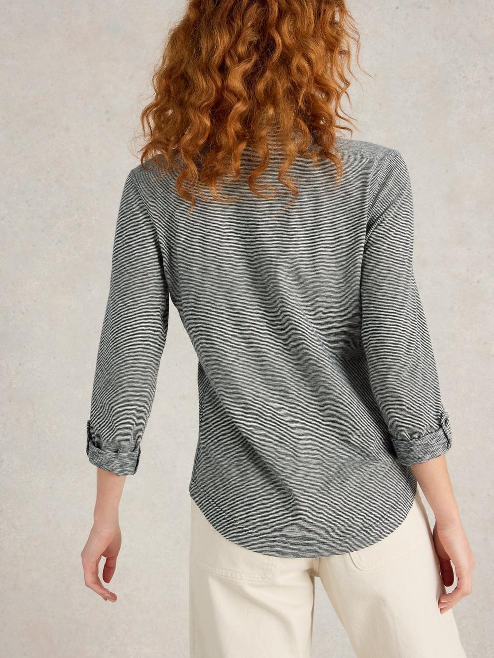 ANNIE STRIPE JERSEY SHIRT in NAVY MULTI - MODEL BACK