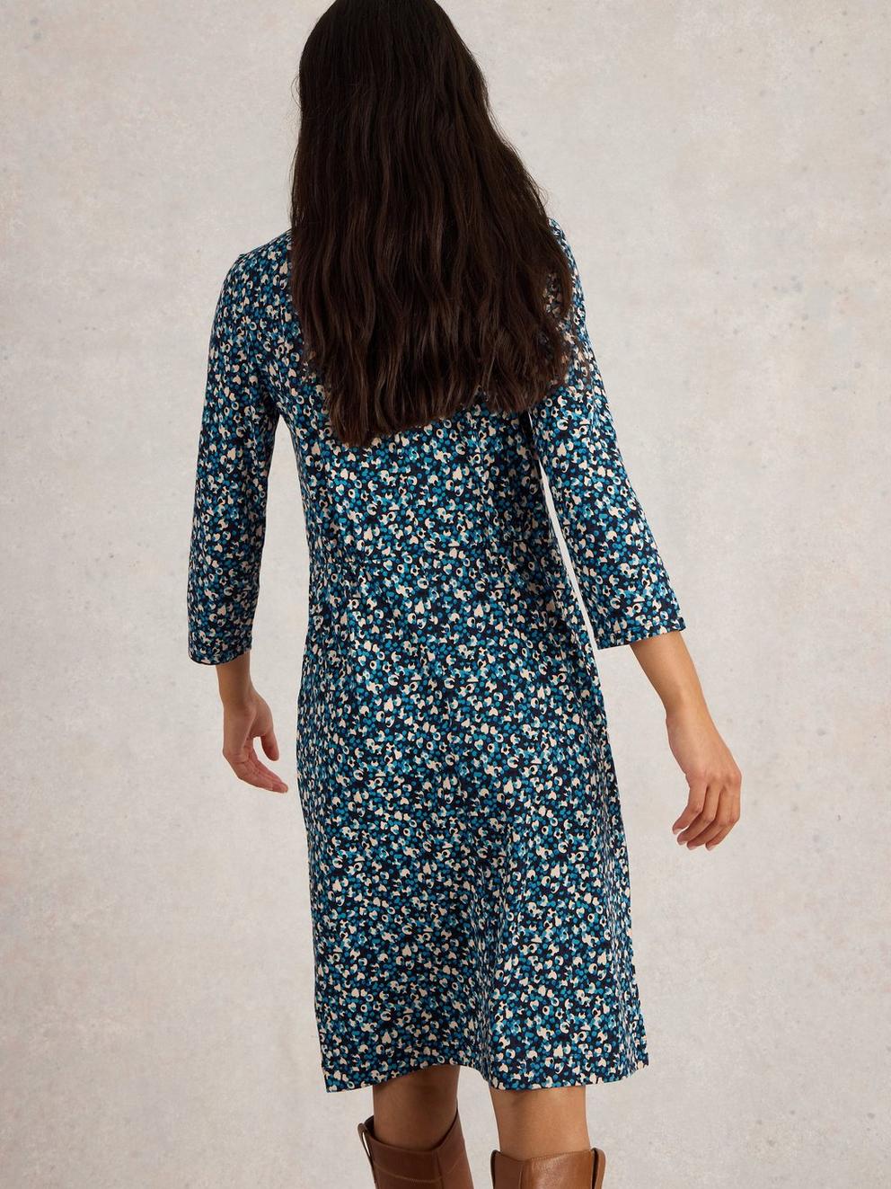 Tallie Jersey Crew Neck Dress in NAVY MULTI - MODEL BACK