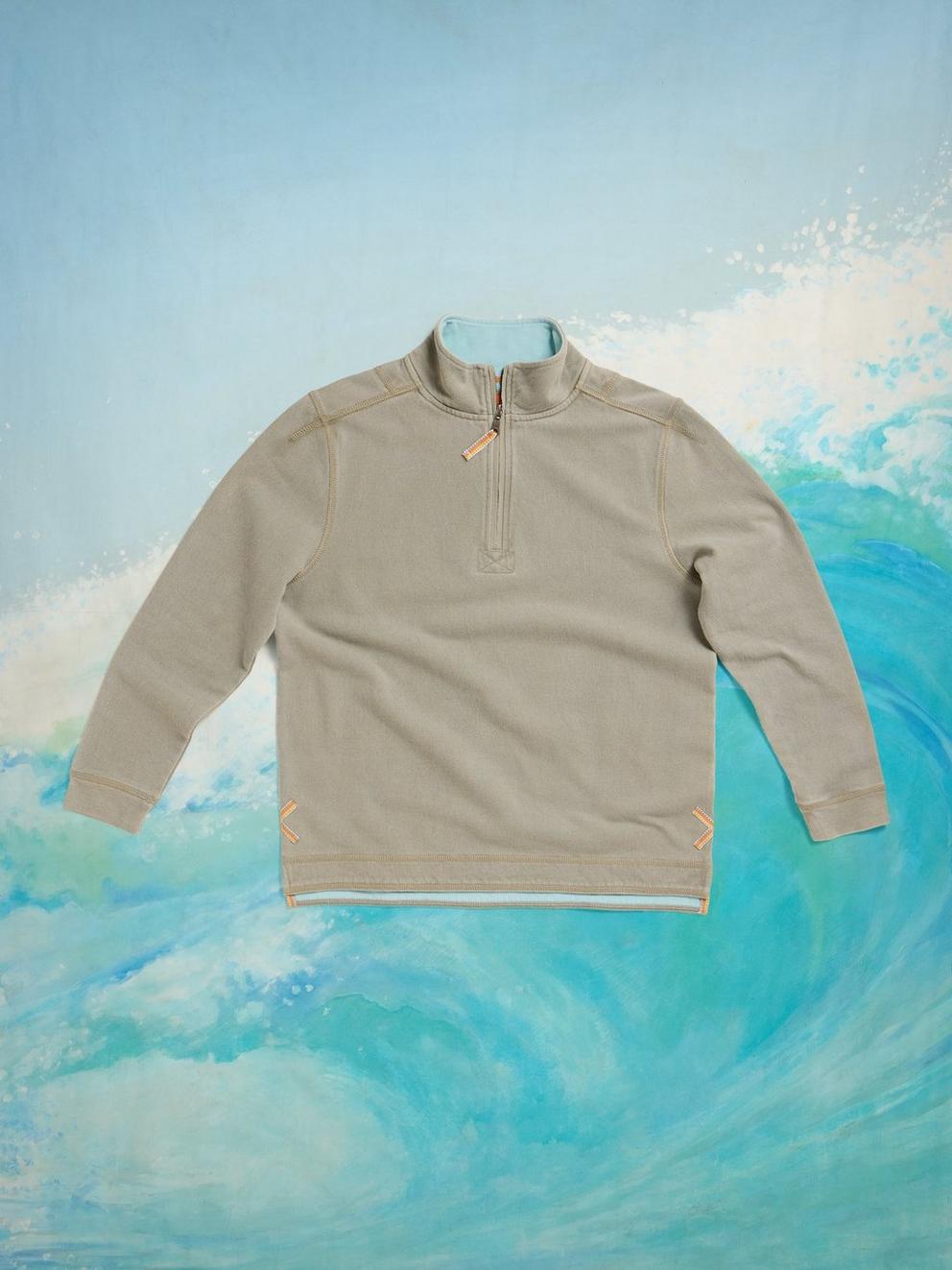 Rewind Half Zip Sweat Womens in KHAKI GRN - FLAT BACK
