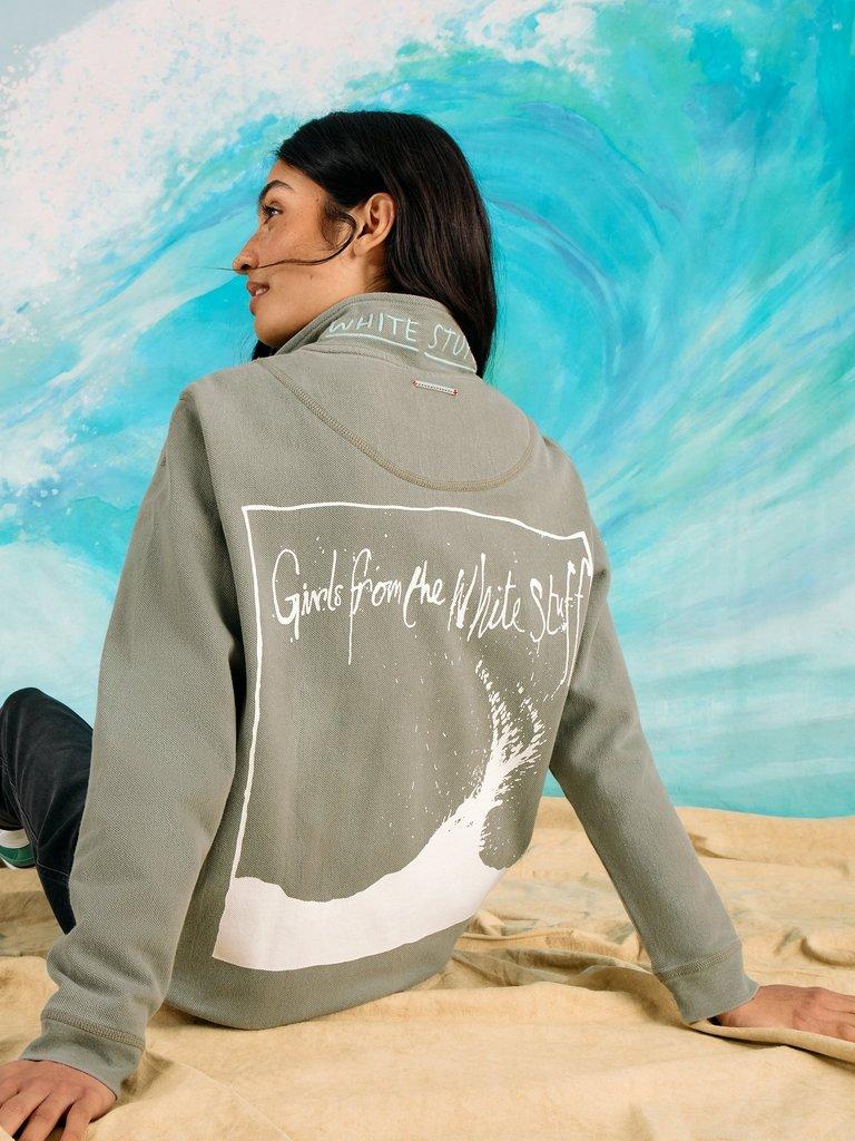 Rewind Half Zip Sweat Womens in KHAKI GRN - LIFESTYLE