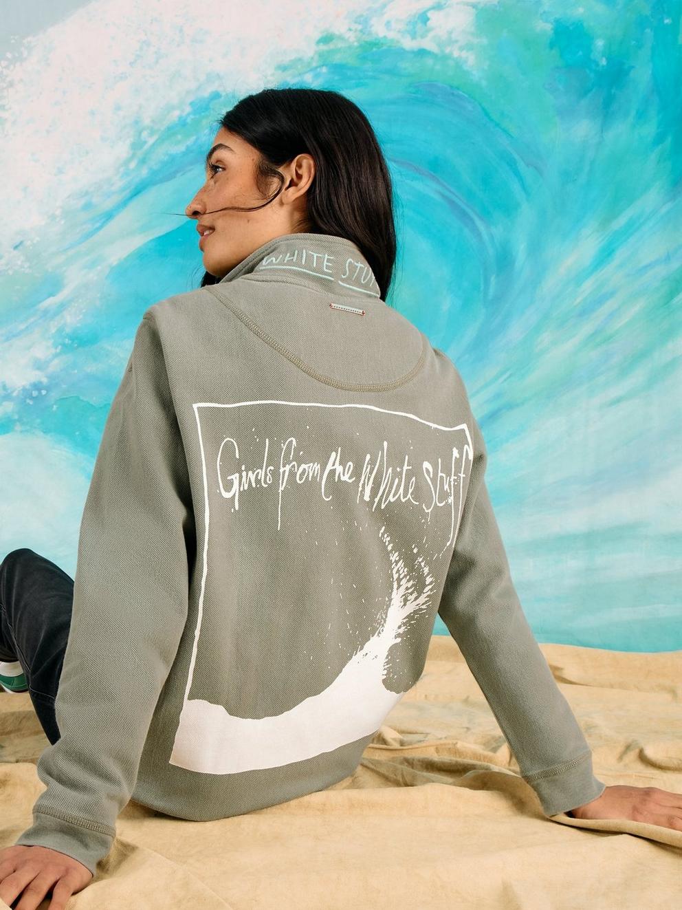 Rewind Half Zip Sweat Womens in KHAKI GRN - LIFESTYLE
