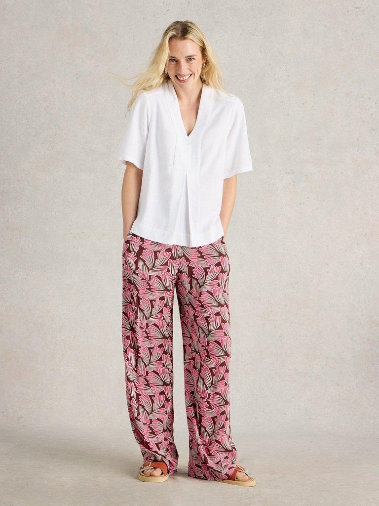 CELIA MIX SS SHIRT in BRIL WHITE - MODEL FRONT