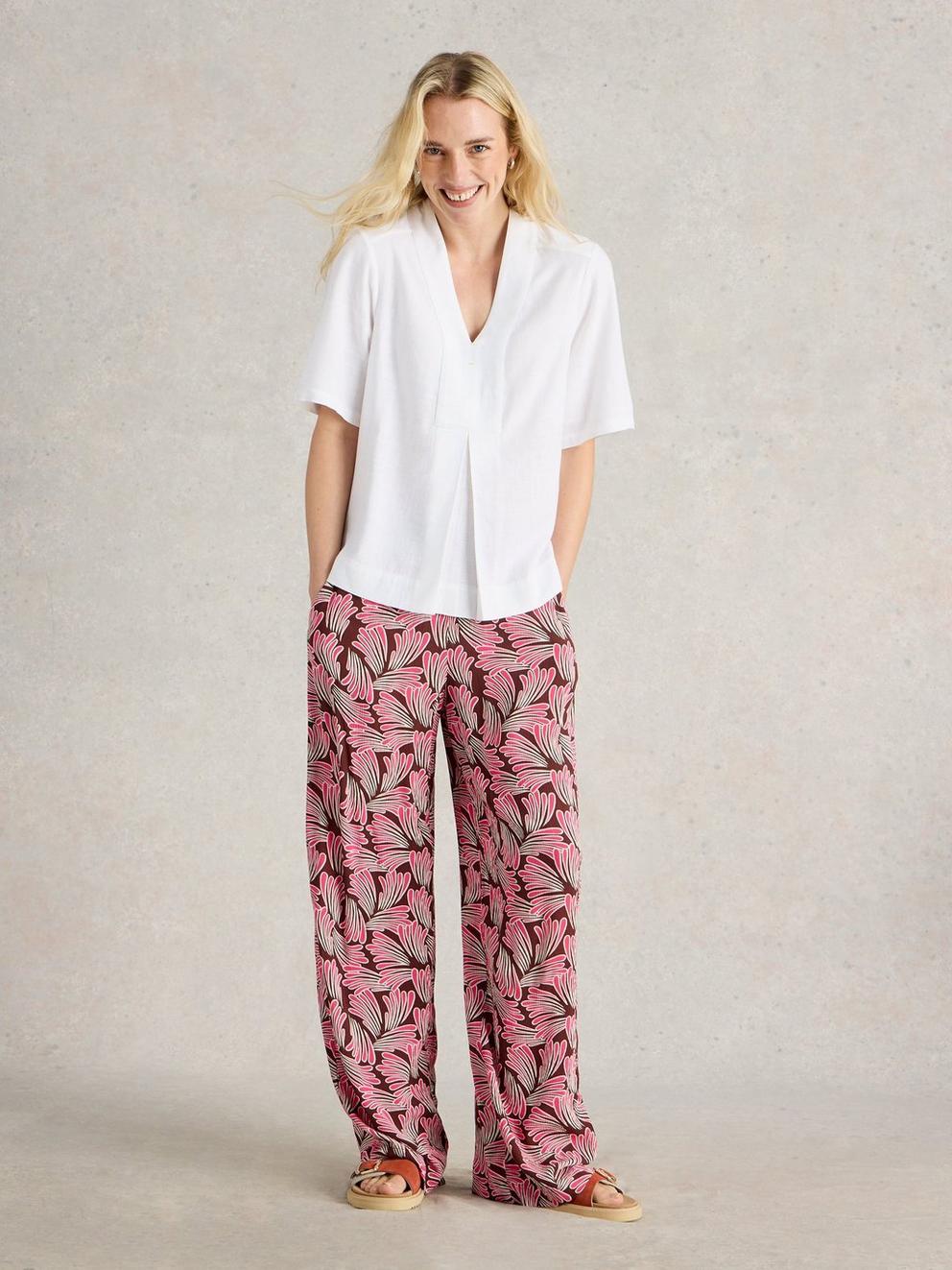 CELIA MIX SS SHIRT in BRIL WHITE - MODEL FRONT