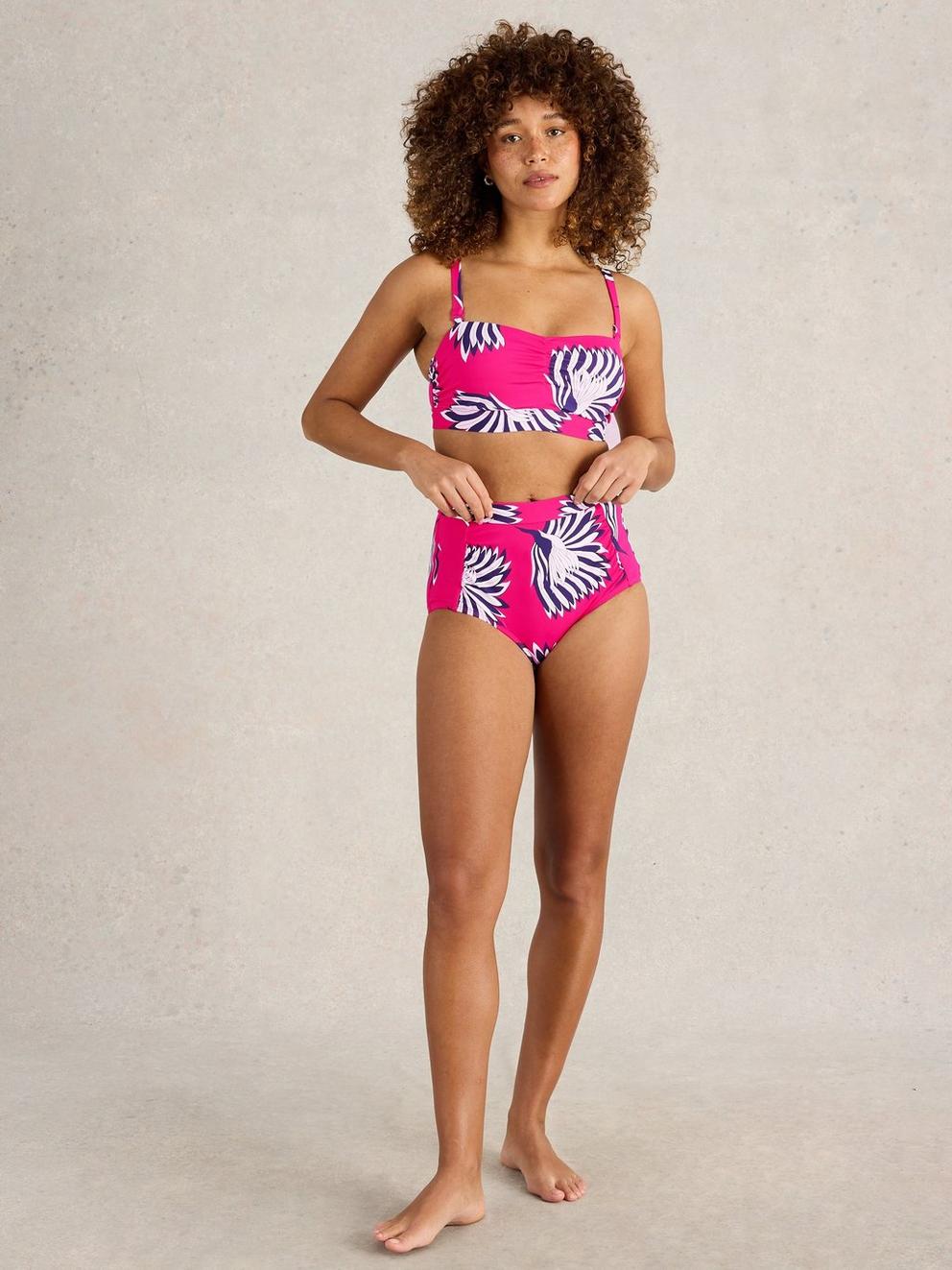 Suki High Waist Bikini Bottom in PINK PR - MODEL FRONT