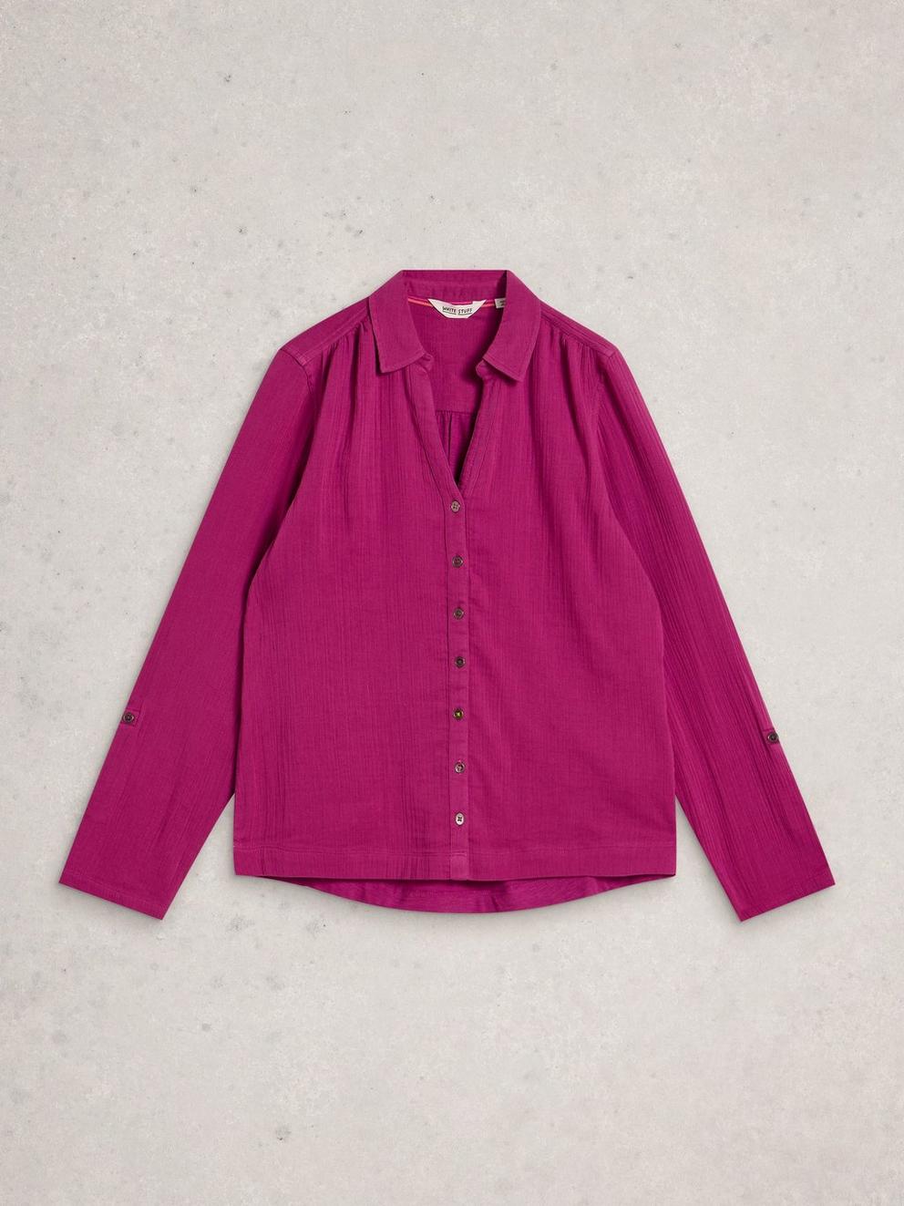 ANNIE DOUBLE CLOTH SHIRT in MID PLUM - FLAT FRONT