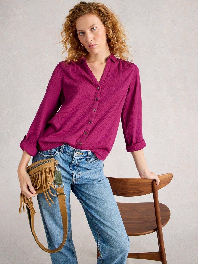 ANNIE DOUBLE CLOTH SHIRT in MID PLUM - LIFESTYLE