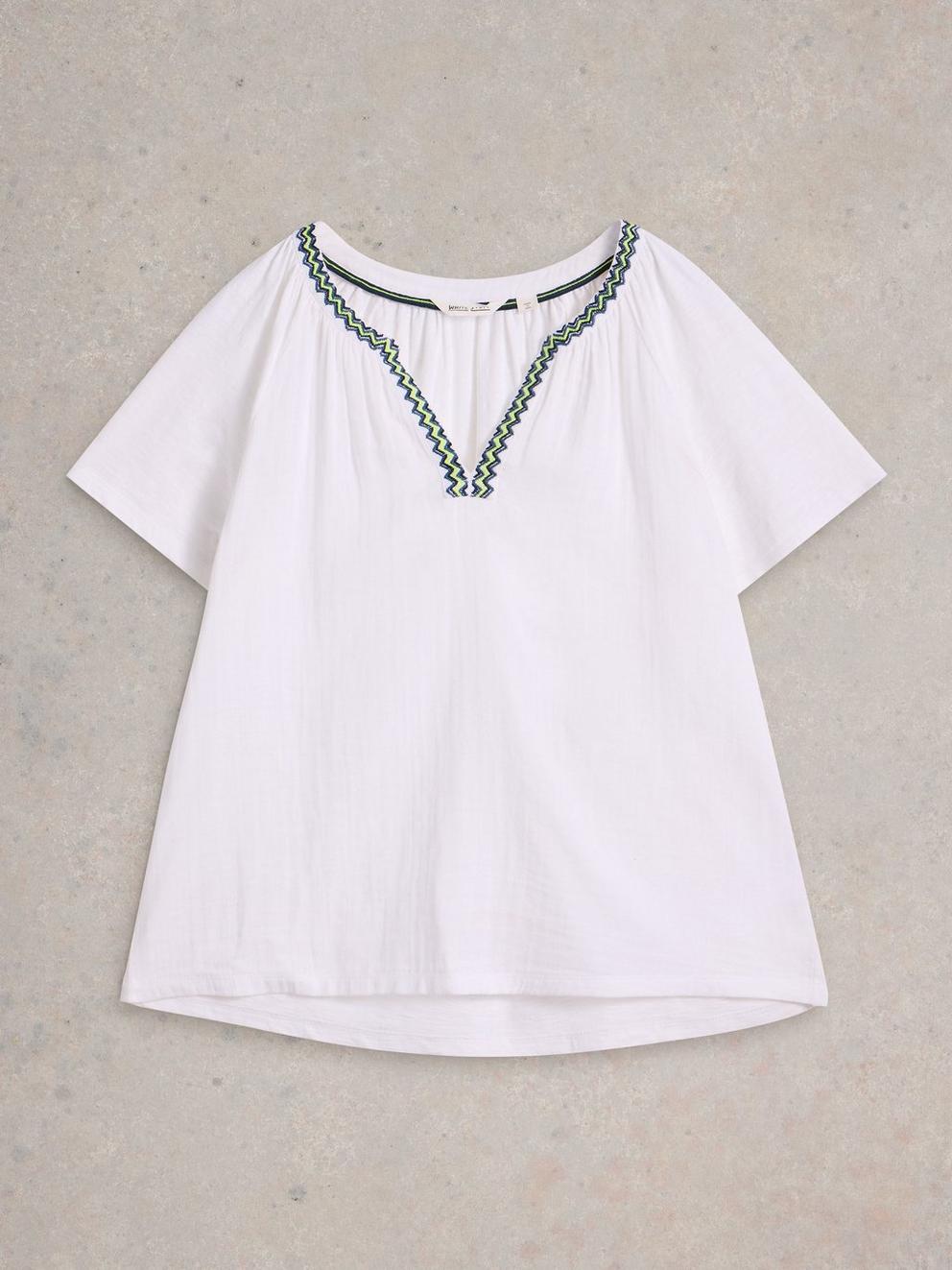 LUCIA EMBROIDERED TOP in WHITE MLT - FLAT FRONT