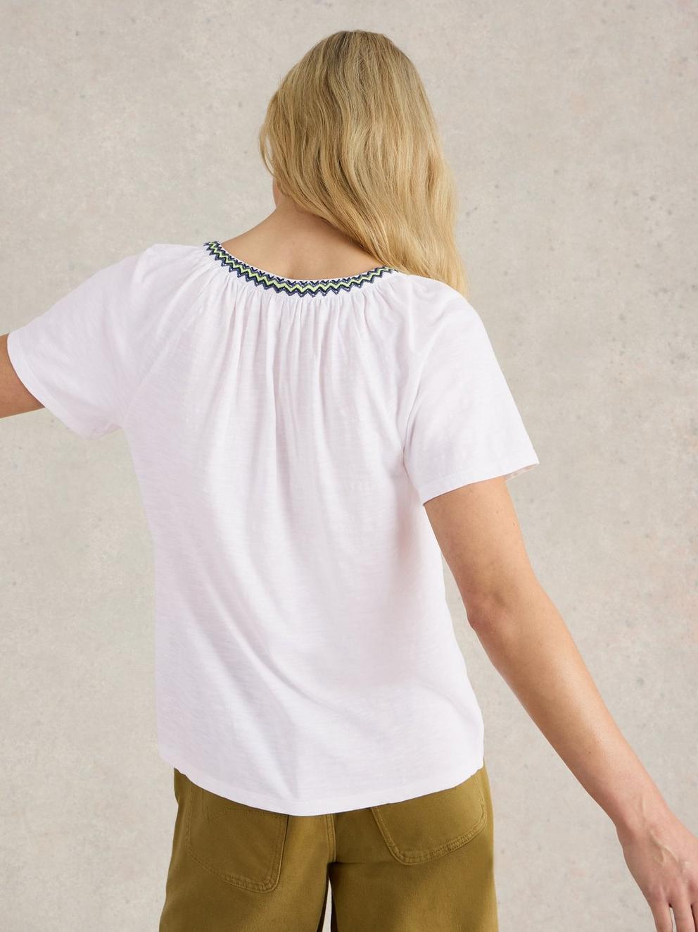 LUCIA EMBROIDERED TOP in WHITE MLT - MODEL BACK