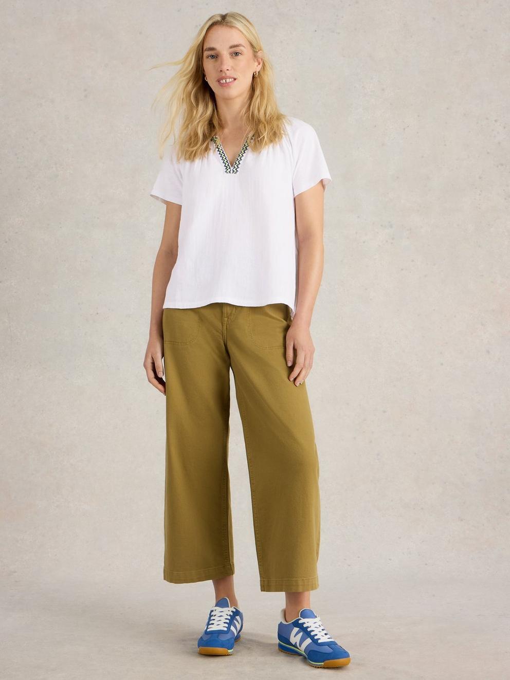 LUCIA EMBROIDERED TOP in WHITE MLT - MODEL FRONT
