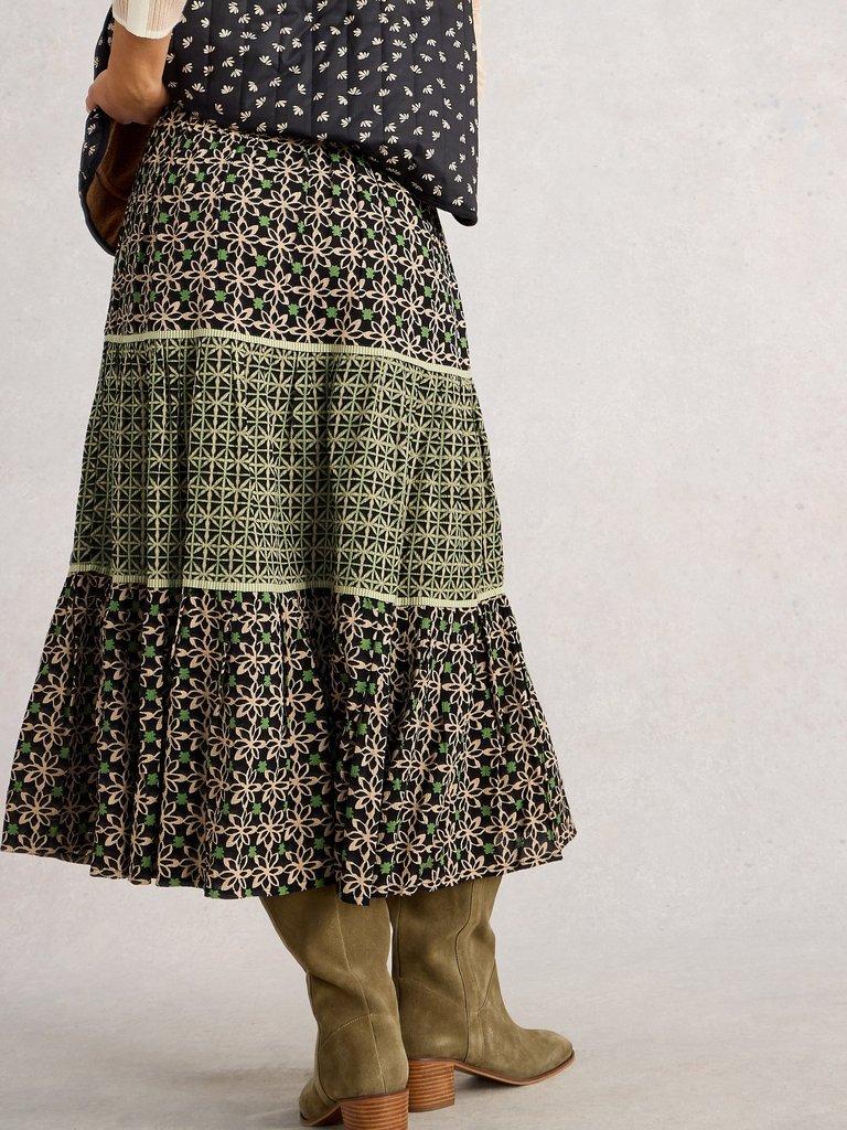 Mabel Mixed Printed Skirt in BLK MLT - MODEL BACK