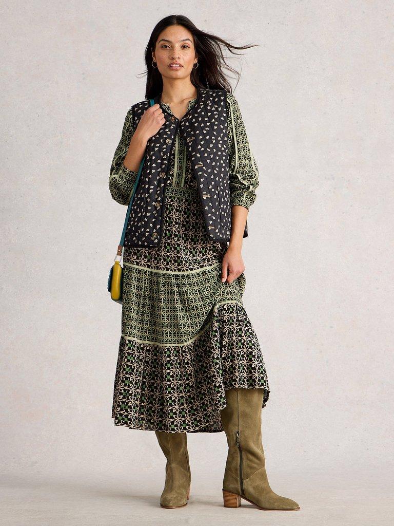 Mabel Mixed Printed Skirt in BLK MLT - MODEL FRONT