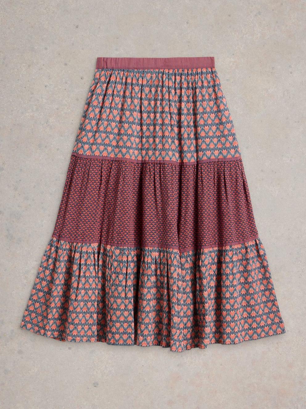 Mabel Mixed Printed Skirt in NAVY MULTI - FLAT FRONT