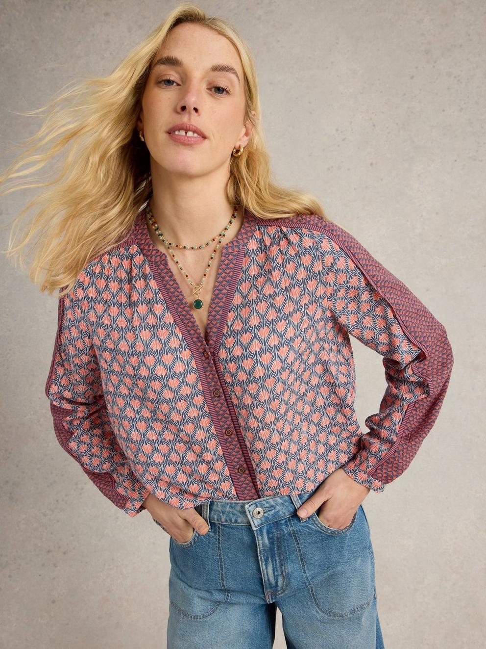 Mabel Mixed Printed Top in NAVY MULTI - LIFESTYLE