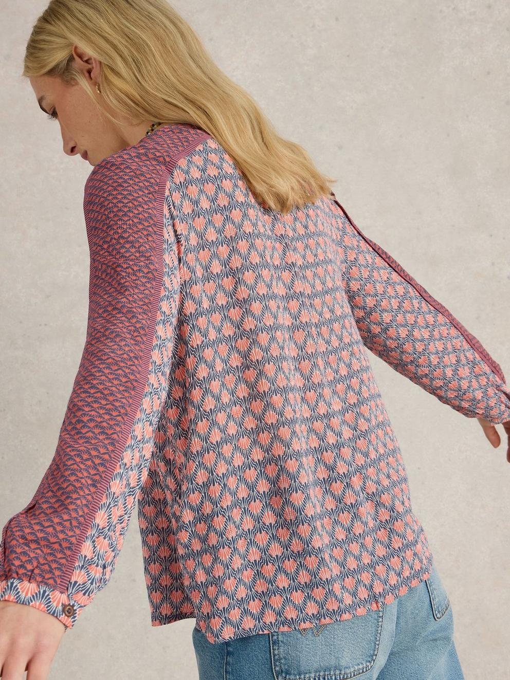 Mabel Mixed Printed Top in NAVY MULTI - MODEL BACK