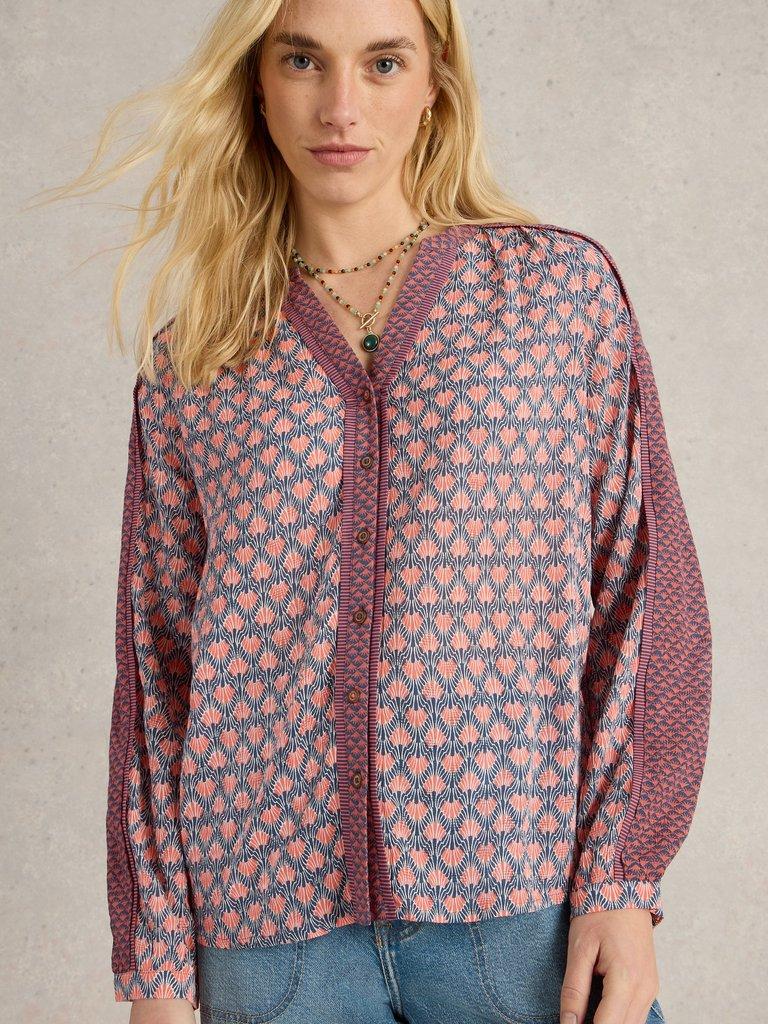 Mabel Mixed Printed Top in NAVY MULTI - MODEL DETAIL