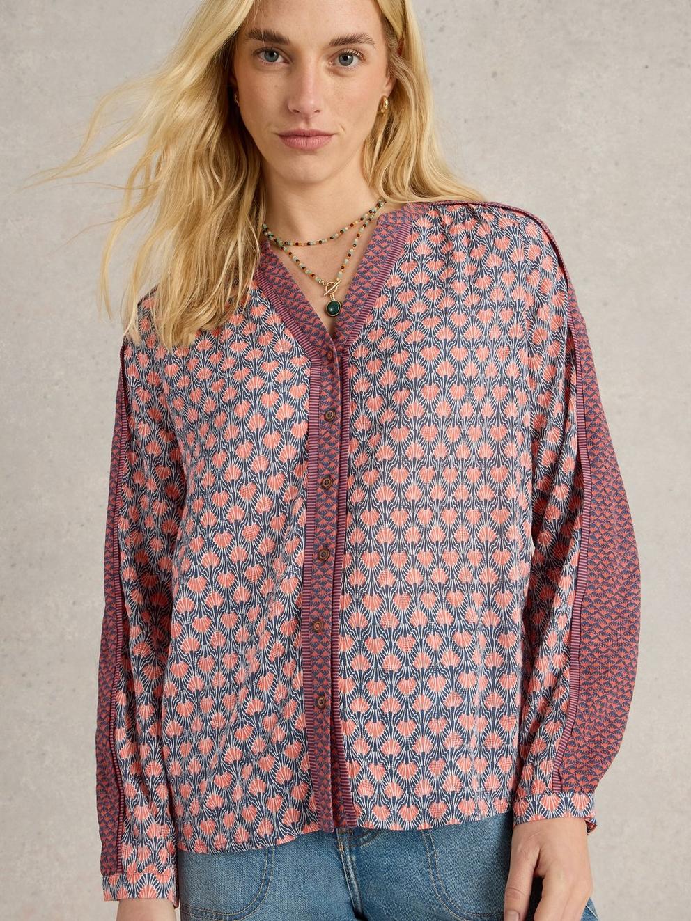 Mabel Mixed Printed Top in NAVY MULTI - MODEL DETAIL