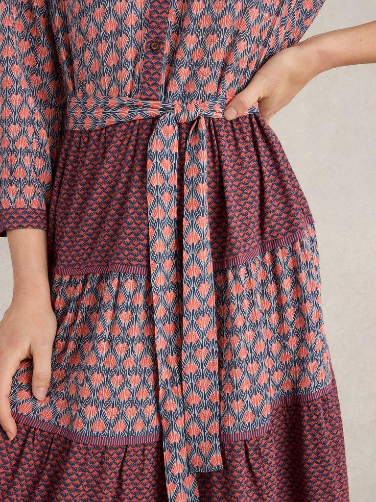 Mabel Mixed Midi Print Dress in NAVY MULTI - MODEL DETAIL