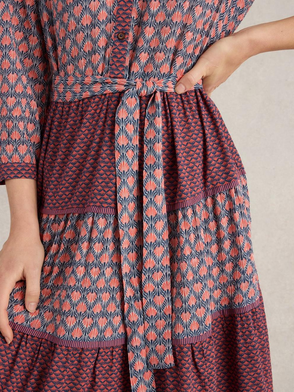 Mabel Mixed Midi Print Dress in NAVY MULTI - MODEL DETAIL