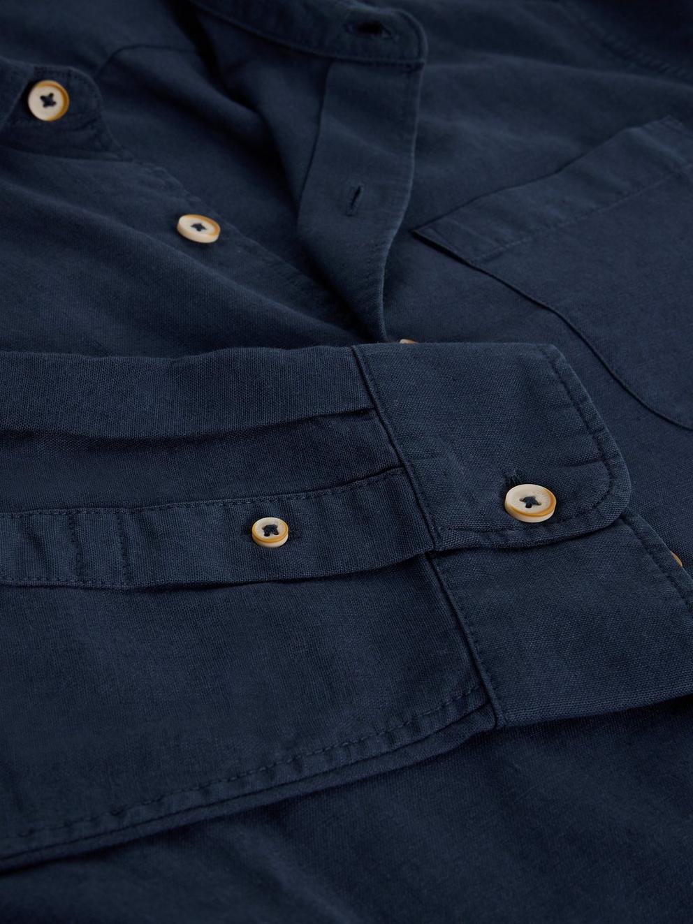 Ely Linen Cotton LS Shirt in DARK NAVY - FLAT DETAIL